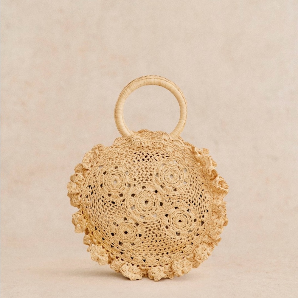 Sezane Crochet Tan Handbag